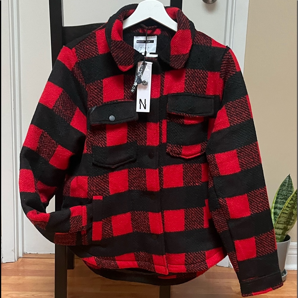 NWT | Womens Noisy May Flannel Jacket | Black & Red